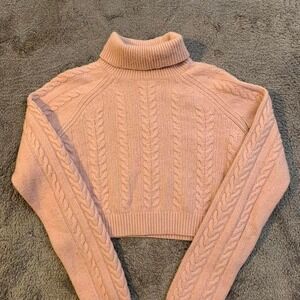 Sunday best Tan Pink ish Cable knit Turtleneck Sweater